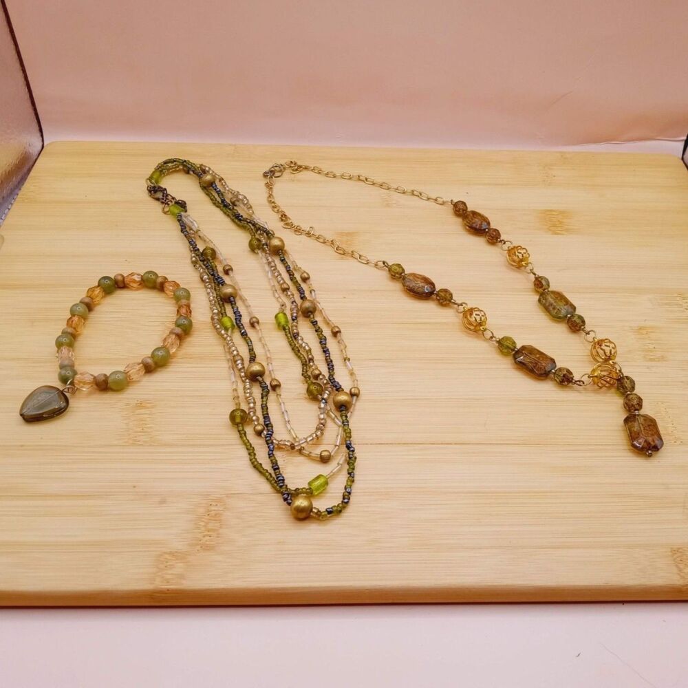 Jewelry Sale GREEN, AUBURN, Orange Glass Beaded Necklace / Bracelet